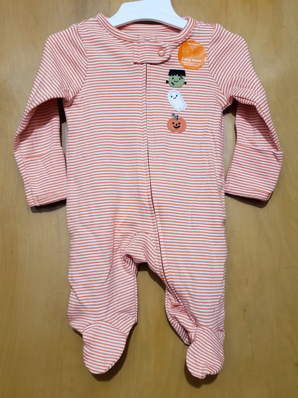Carter's Orange and White Striped Halloween Footed One-Piece